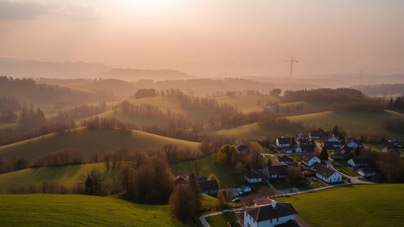 Krajinný záber regiónu Fiľakovo v podvečernom svetle